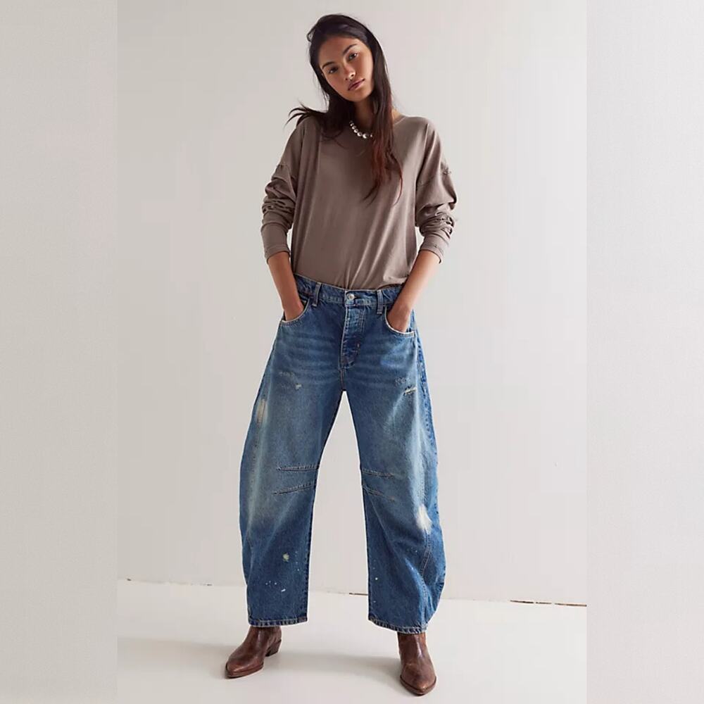 We The Free People Good Luck Mid-Rise Barrel Jeans - 100 Years - Size 32 - Picture 2 of 9